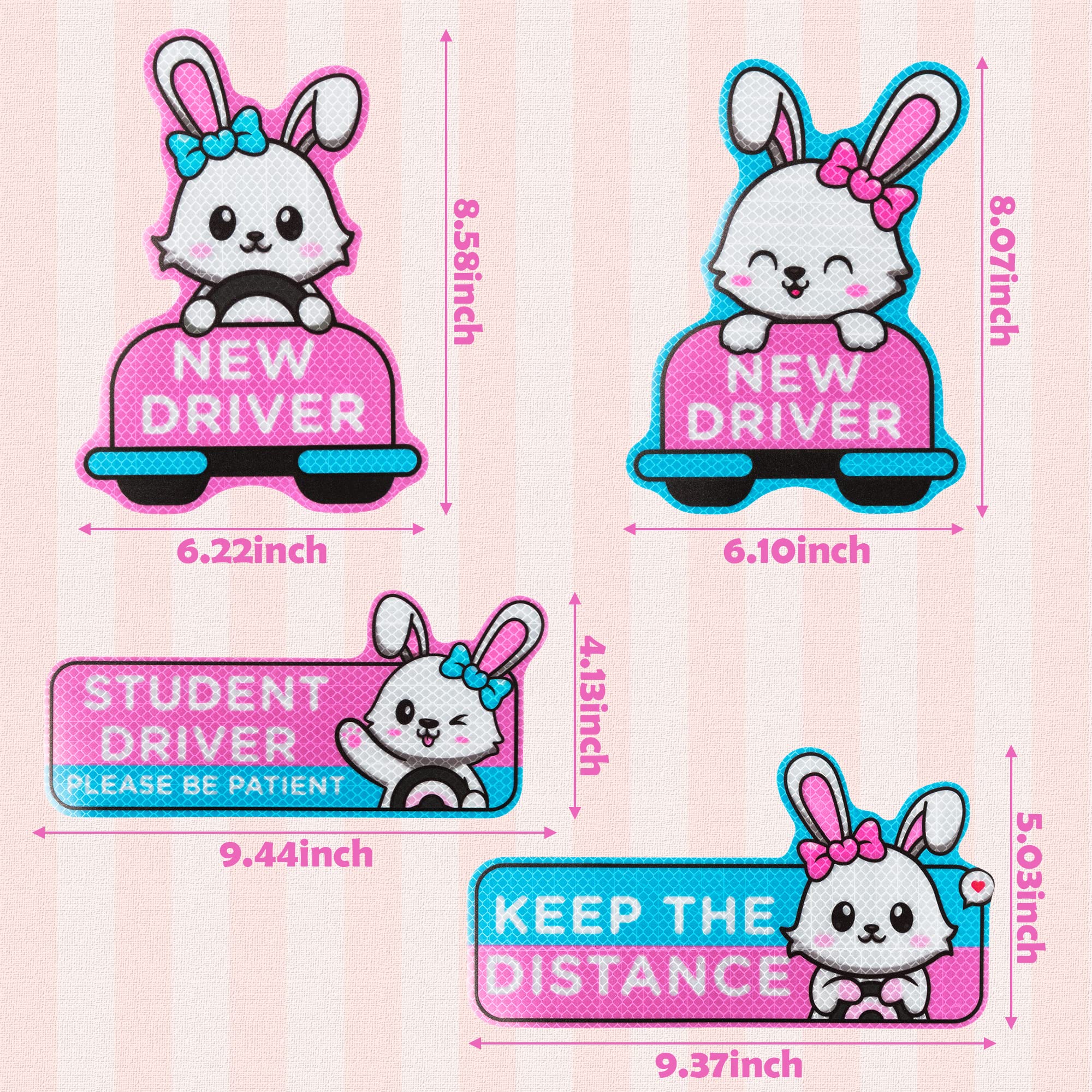 W1Cwey 4Pcs Cartoon Rabbit Student Driver Car Magnet, Cute New Driver Sign For Car Cartoon Reflective Student Driver Car Magnet Sticker Gift For Teen Girls Reusable Car Bumper Safety Sign